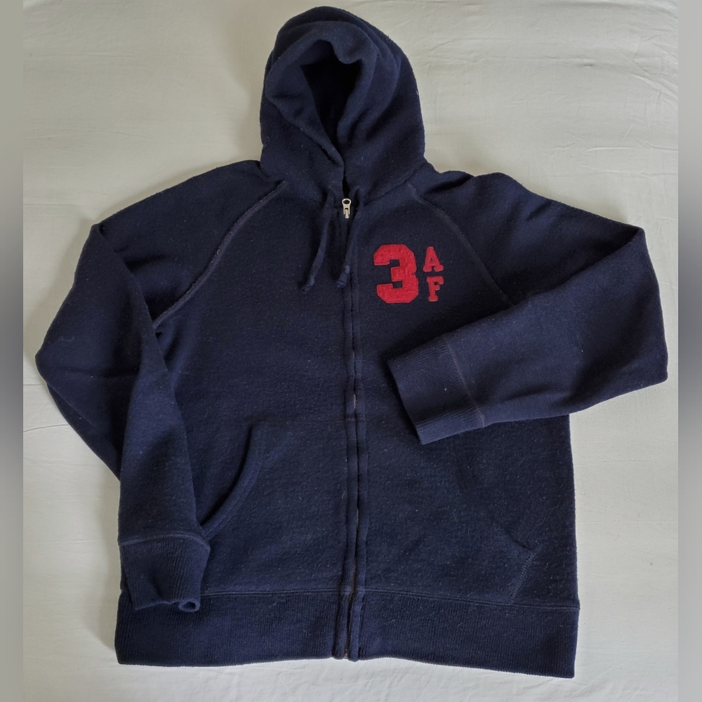 Vintage Abercrombie & Fitch Wool Blend Navy Zip Up Hoodie Men's L